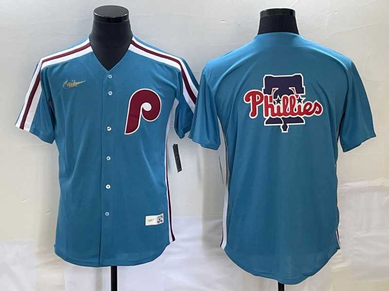 Mens Philadelphia Phillies Big Logo Blue Cooperstown Throwback Cool Base Nike Jersey->philadelphia phillies->MLB Jersey